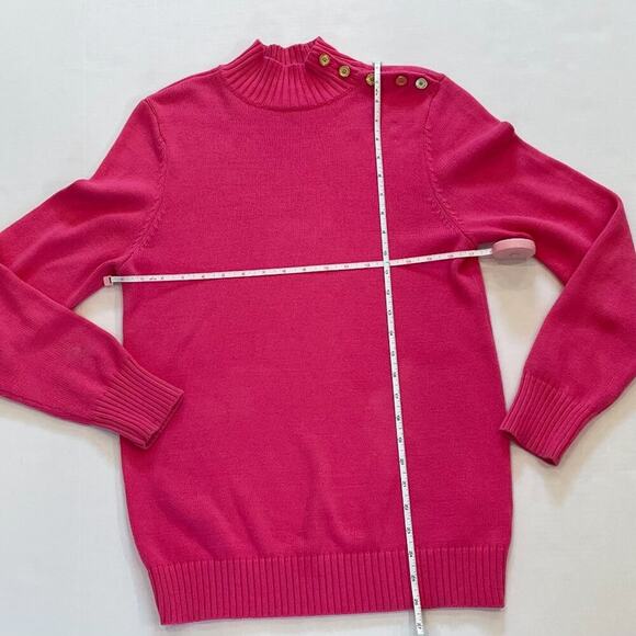 Liz Claiborne Pink Cotton Long Sleeve Turtleneck Sweater Gold Button Neck, L - Picture 6 of 10